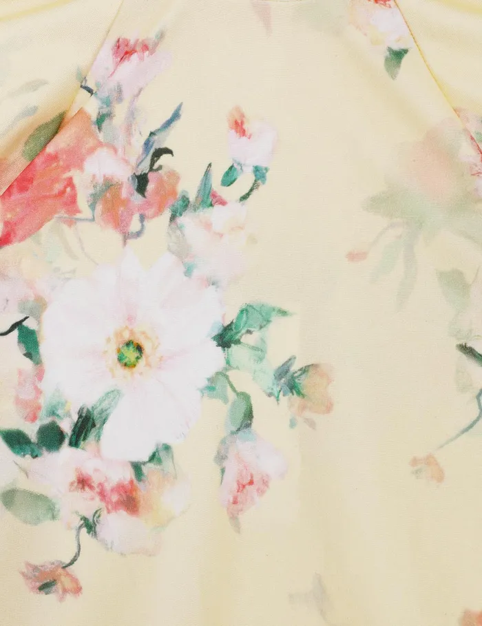 Kids Zimmermann Swimwear Everley Frill Rashie Yellow Watercolour Floral