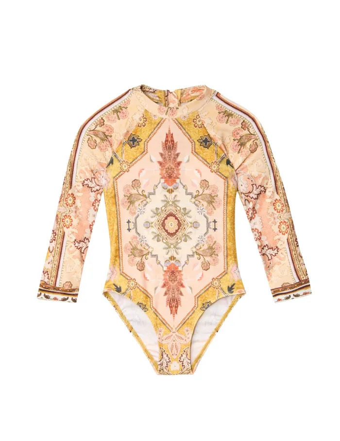 Kids Zimmermann Swimwear Wylie Long Sleeve 1pc Mustard Multi