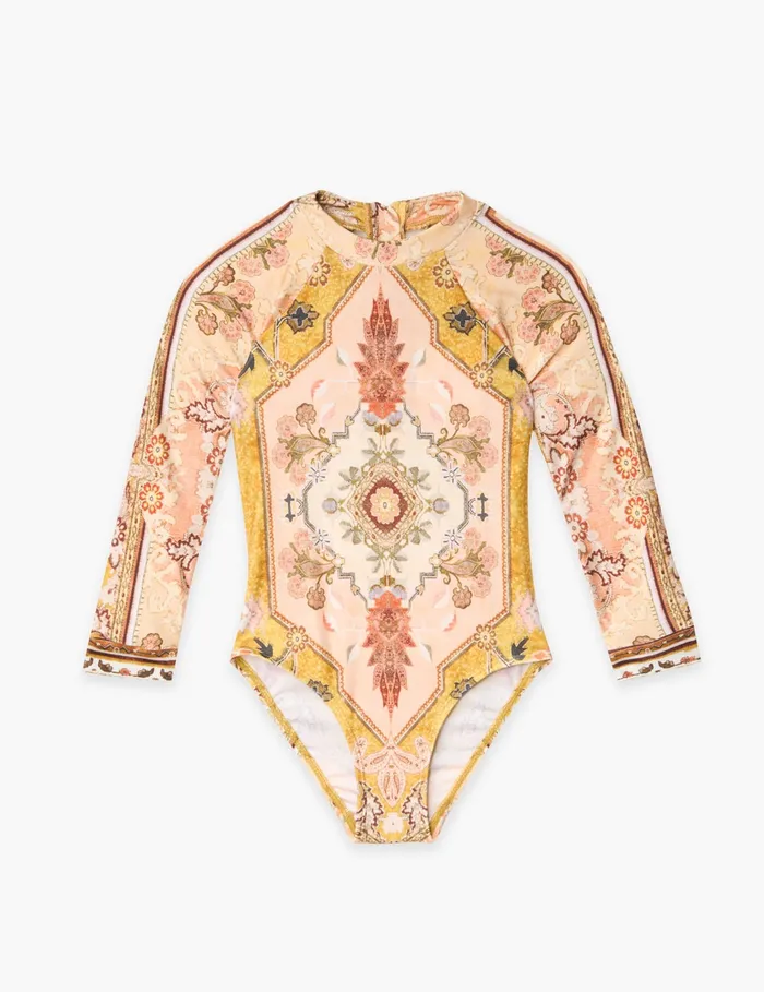Kids Zimmermann Swimwear Wylie Long Sleeve 1pc Mustard Multi