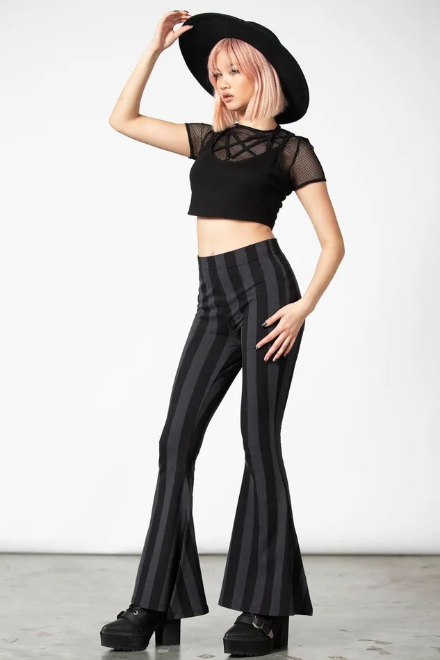 Killstar Flares Women Inferno Room Flares GREY STRIPE