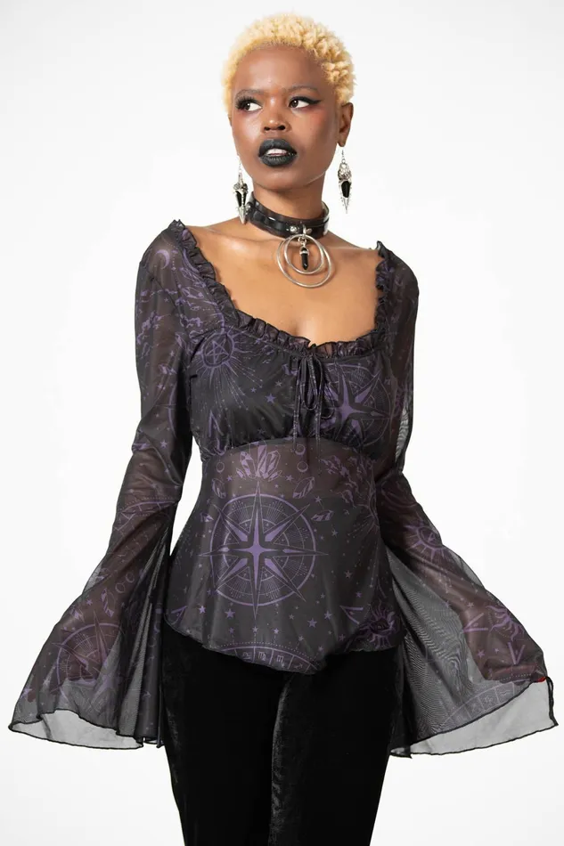 Killstar Long Sleeves Women Astromancy Mesh Long Sleeve Top