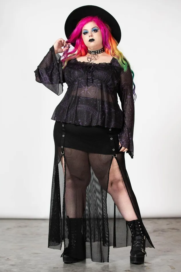 Killstar Long Sleeves Women Astromancy Mesh Long Sleeve Top
