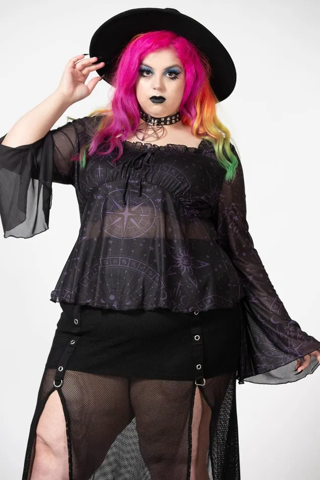 Killstar Long Sleeves Women Astromancy Mesh Long Sleeve Top
