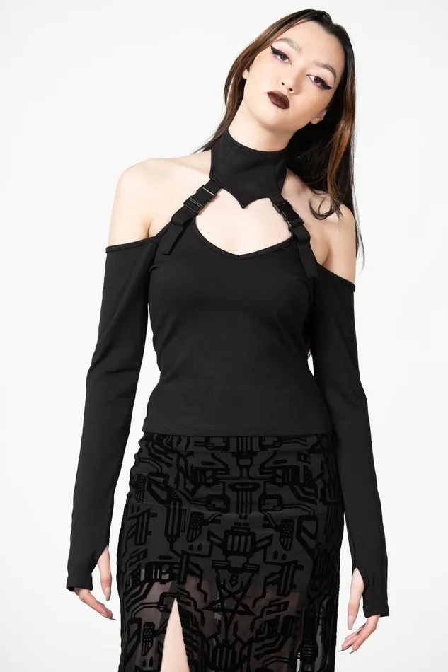 Killstar Long Sleeves Women Oralia Cold Shoulder Top