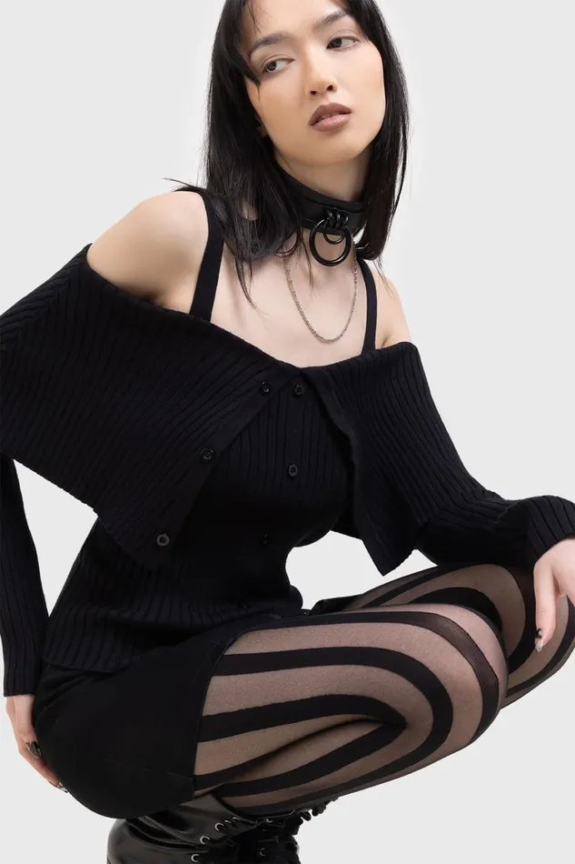 Killstar Long Sleeves Women Shadow Empress Knit Top