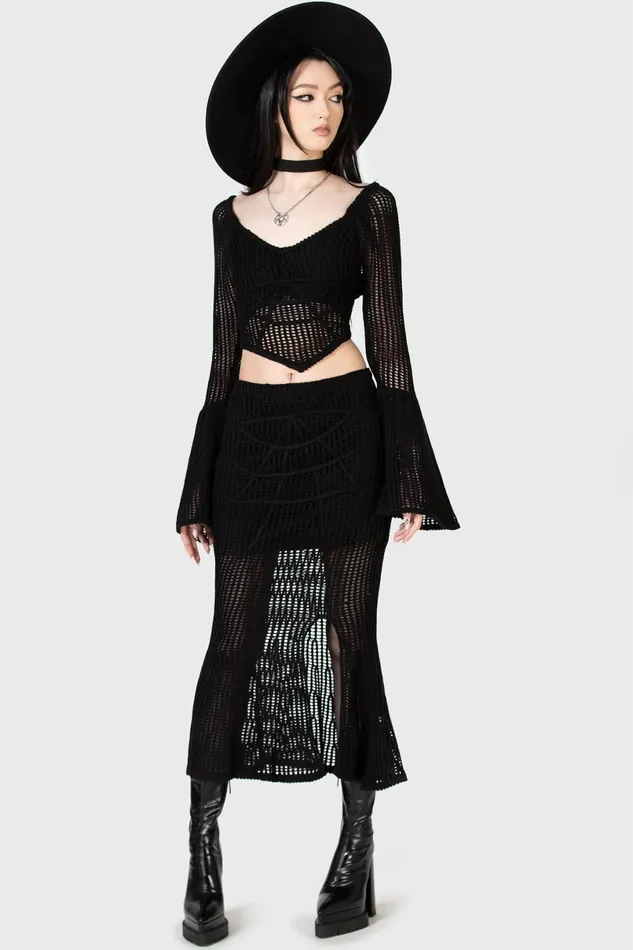 Killstar Maxi Skirts Women Widows Prey Knit Skirt