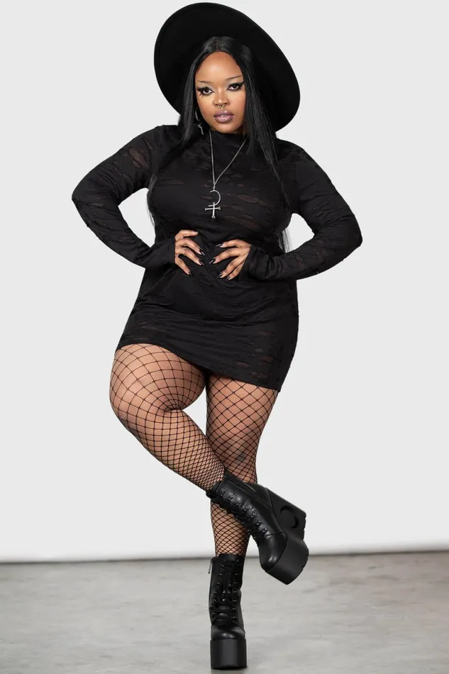 Killstar Mini Women Sinners Glimmer Long Sleeve Dress