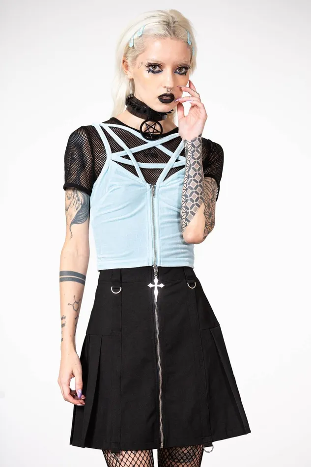 Killstar Velvet Women Lost In Sin Zip Top PASTEL BLUE