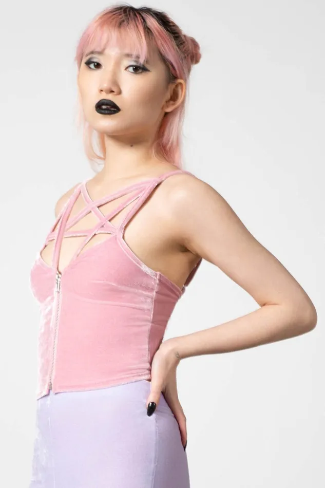 Killstar Velvet Women Lost In Sin Zip Top PASTEL PINK