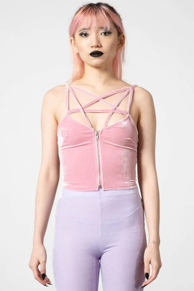 Killstar Velvet Women Lost In Sin Zip Top PASTEL PINK