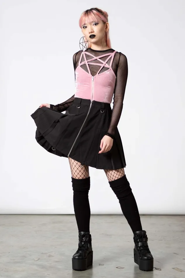 Killstar Velvet Women Lost In Sin Zip Top PASTEL PINK