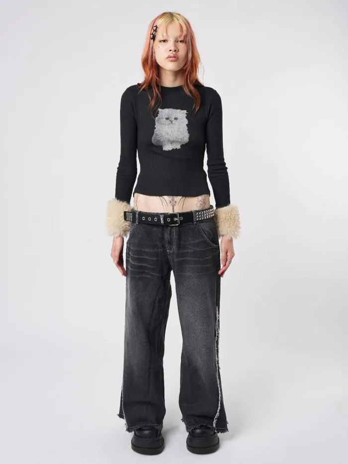 Kitty Faux Fur Cuffs High Neck Top Women Minga London Tops and TShirts