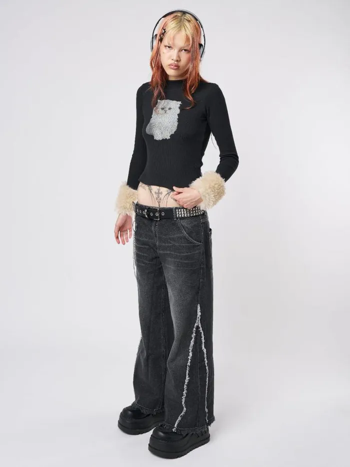 Kitty Faux Fur Cuffs High Neck Top Women Minga London Tops and TShirts