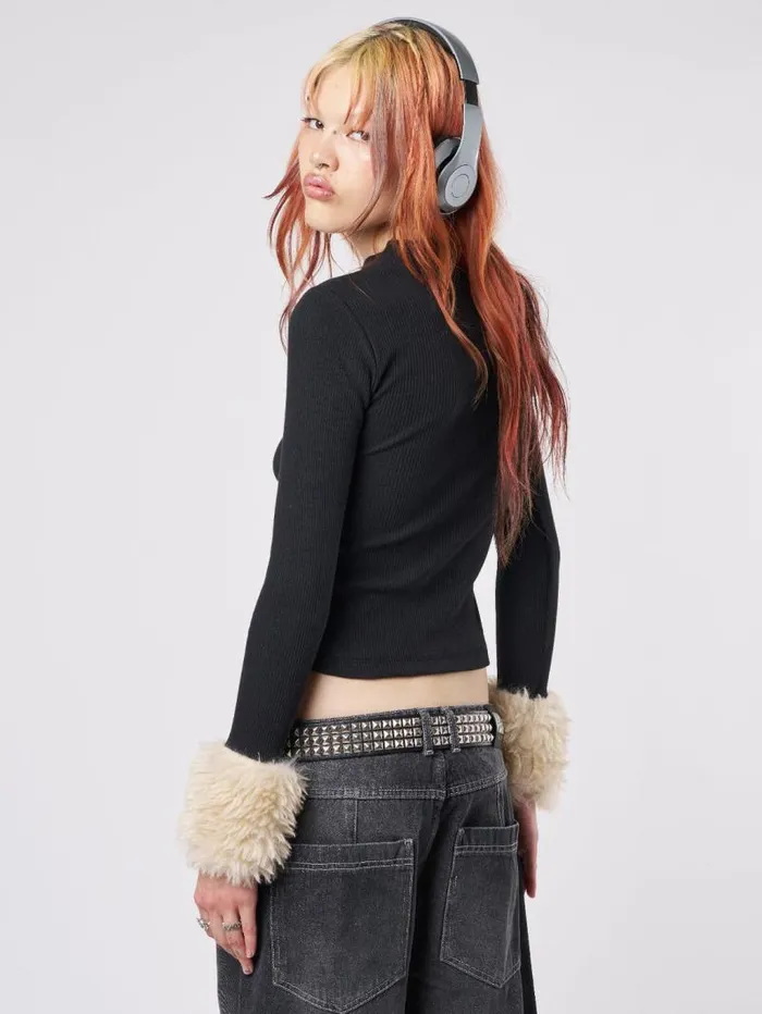 Kitty Faux Fur Cuffs High Neck Top Women Minga London Tops and TShirts