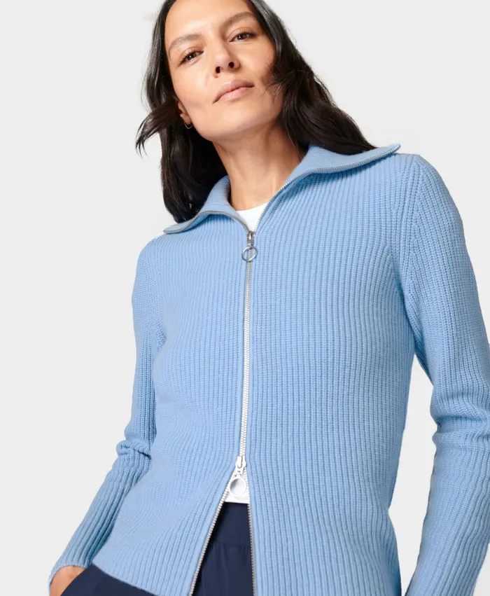 Knitwear Women Modify Zip Up Cardigan Filter Blue Sweaty Betty