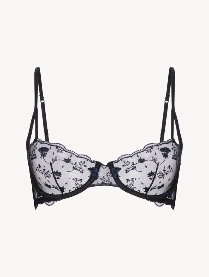 La Perla Balconette Bra In Onyx With Embroidered Tulle Women Balconette