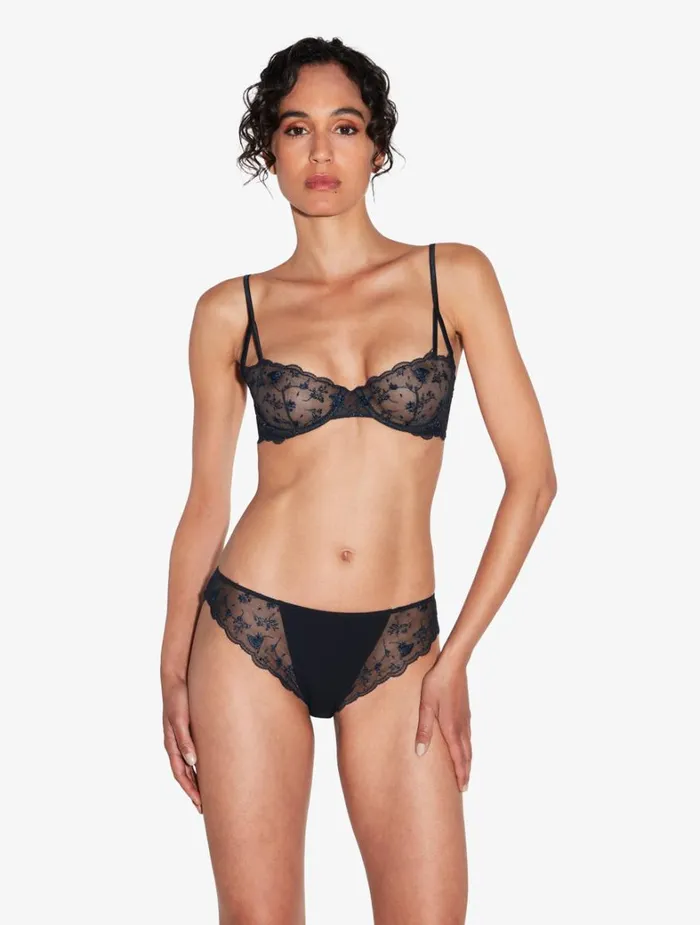 La Perla Balconette Bra In Onyx With Embroidered Tulle Women Balconette
