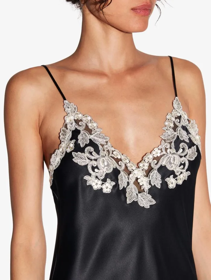 La Perla Black Silk Satin Short Nightgown With Frastaglio Women Pajamas