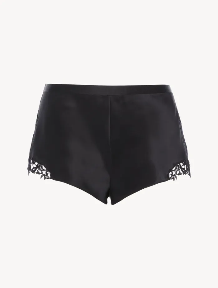 La Perla Black Silk Sleep Shorts With Macram Frastaglio Women Pajamas