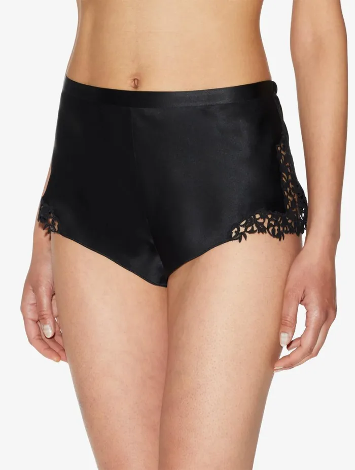 La Perla Black Silk Sleep Shorts With Macram Frastaglio Women Pajamas