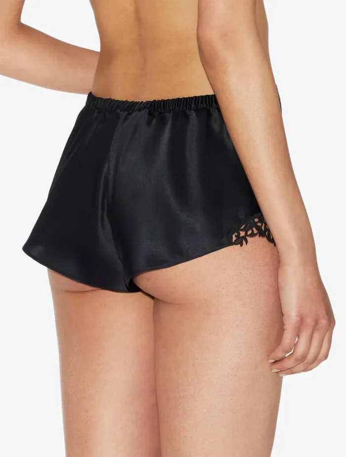La Perla Black Silk Sleep Shorts With Macram Frastaglio Women Pajamas