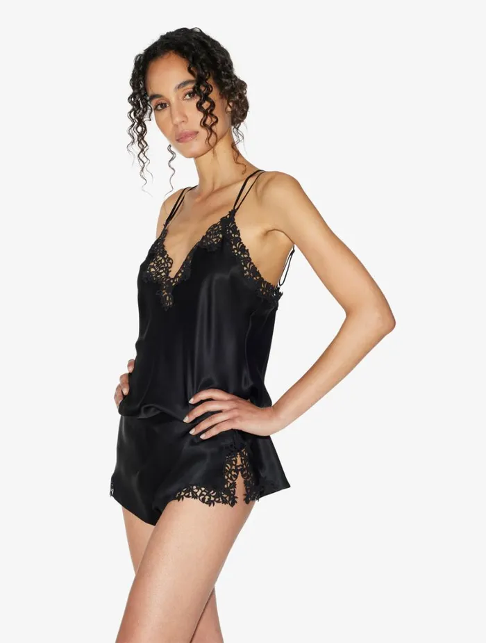 La Perla Black Silk Sleep Shorts With Macram Frastaglio Women Pajamas