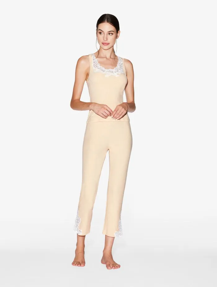 La Perla Cashmere Blend Ribbed Trousers In Halo With Frastaglio Women Pajamas