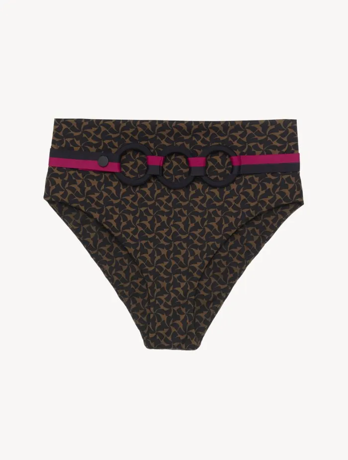 La Perla Highwaisted Belted Bikini Briefs In Dark Green And Black Women Bikinis