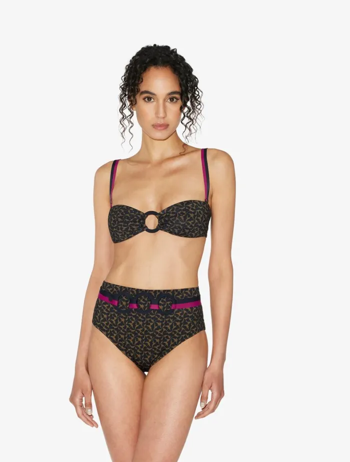 La Perla Highwaisted Belted Bikini Briefs In Dark Green And Black Women Bikinis