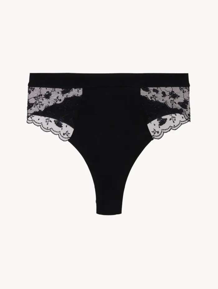 La Perla High Waisted Briefs In Onyx With Embroidered Tulle Women Highwaist