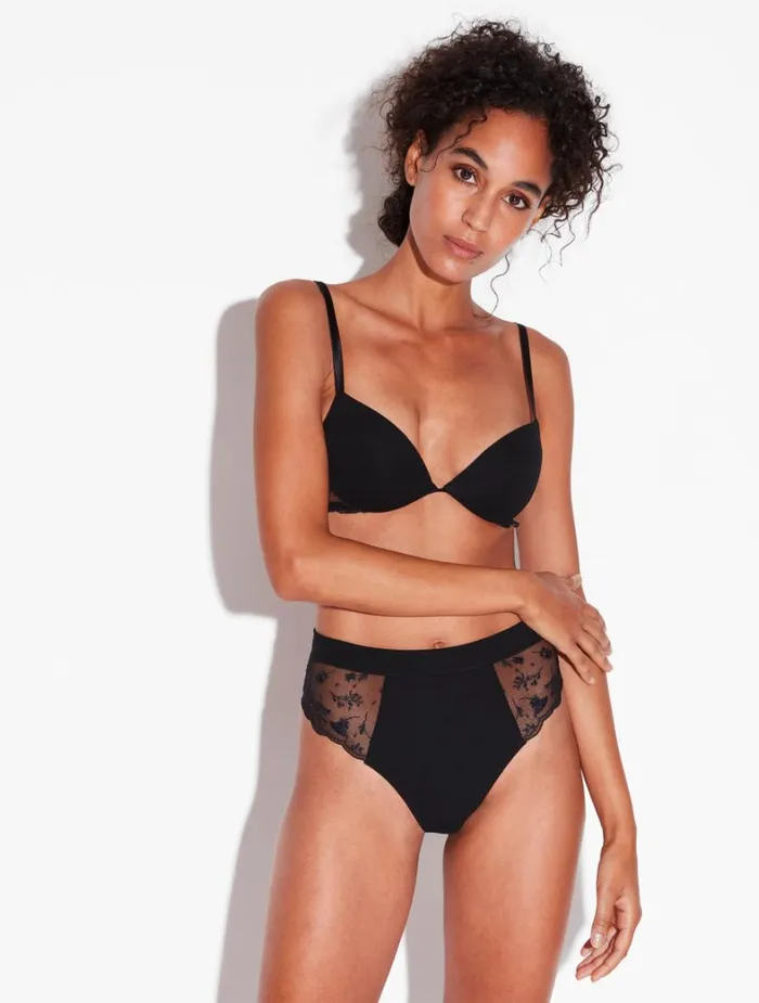 La Perla High Waisted Briefs In Onyx With Embroidered Tulle Women Highwaist