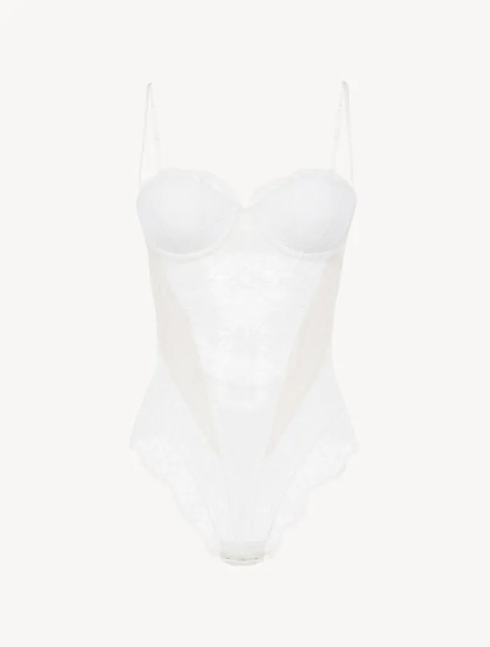 La Perla Lace Bodysuit In Natural Women Bodysuits and Bustiers