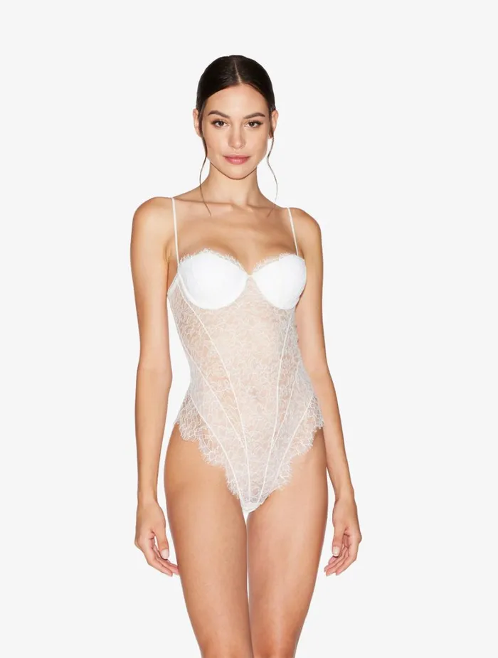 La Perla Lace Bodysuit In Natural Women Bodysuits and Bustiers