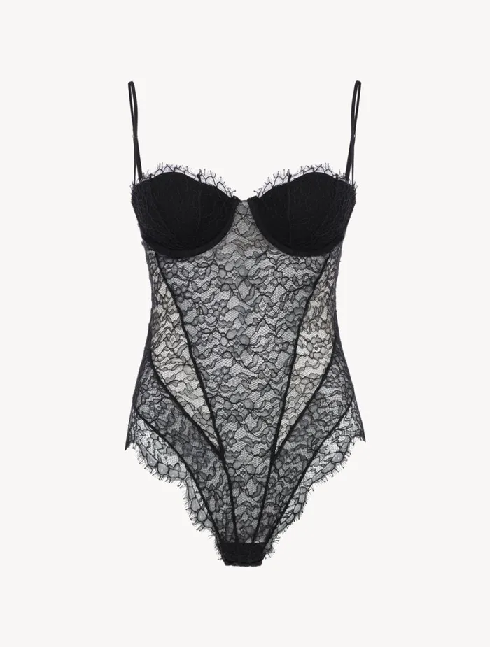 La Perla Lace Bodysuit In Onyx Women Bodysuits and Bustiers
