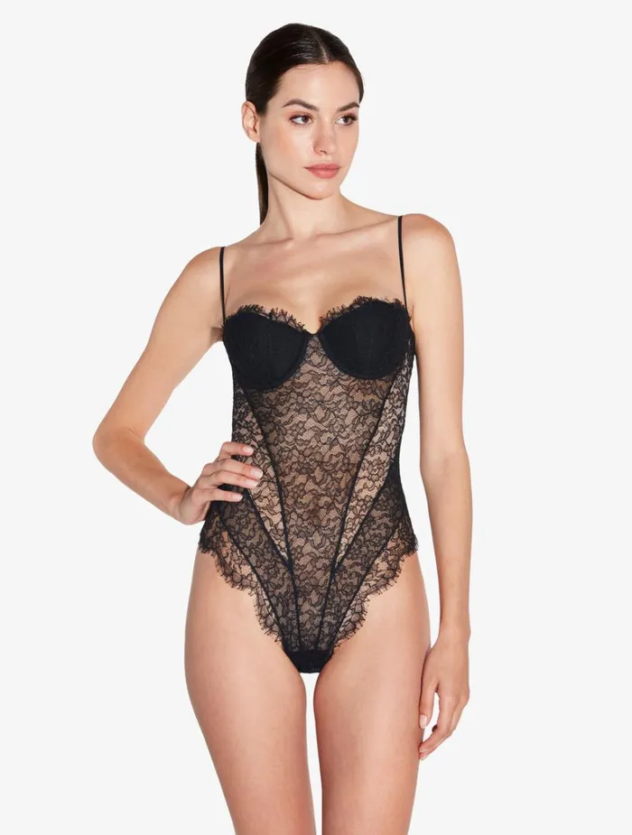 La Perla Lace Bodysuit In Onyx Women Bodysuits and Bustiers