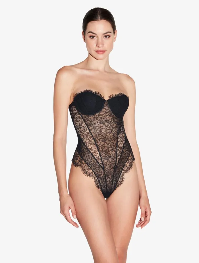 La Perla Lace Bodysuit In Onyx Women Bodysuits and Bustiers