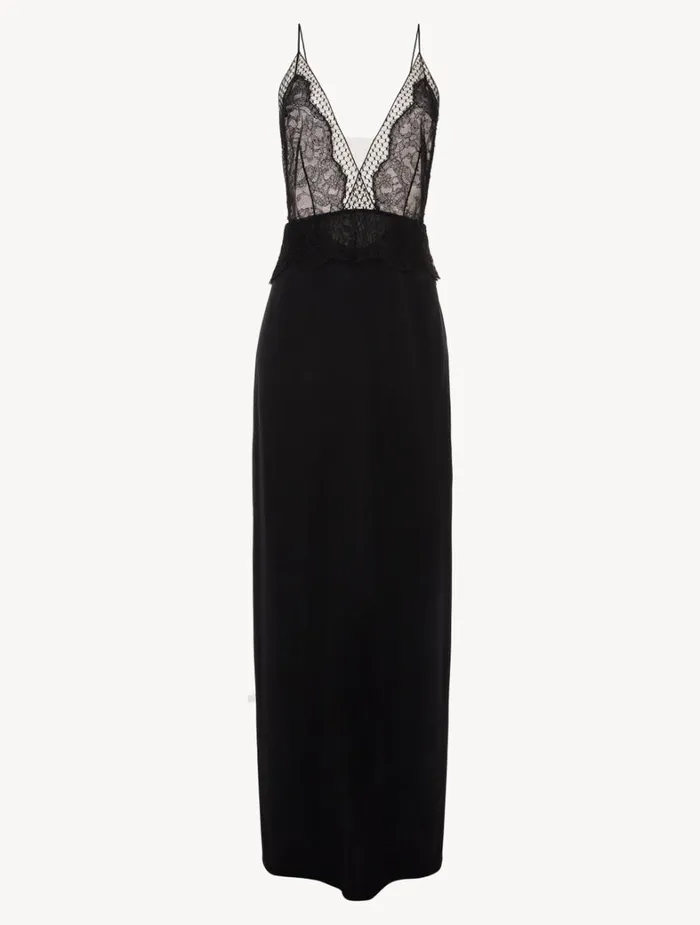 La Perla Long Silk Nightgown With Leavers Lace Women Slips and Dresses