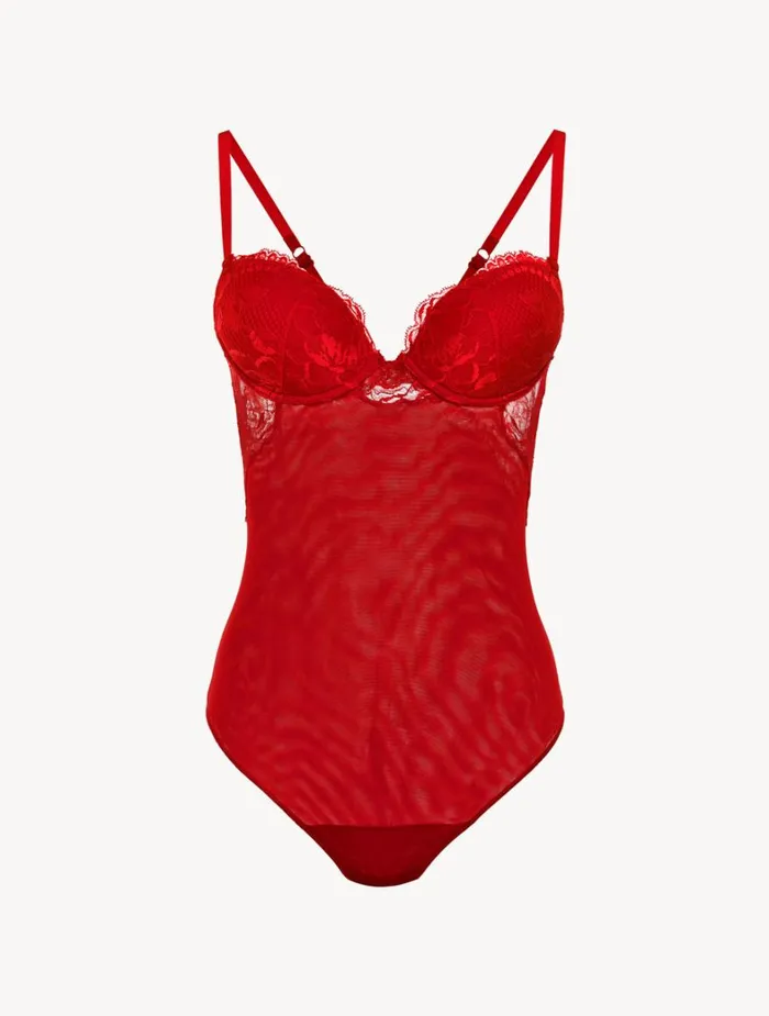 La Perla Luxury Lace Bodysuit In Red Women Bodysuits and Bustiers