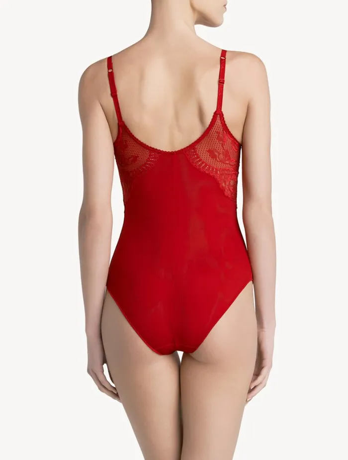 La Perla Luxury Lace Bodysuit In Red Women Bodysuits and Bustiers