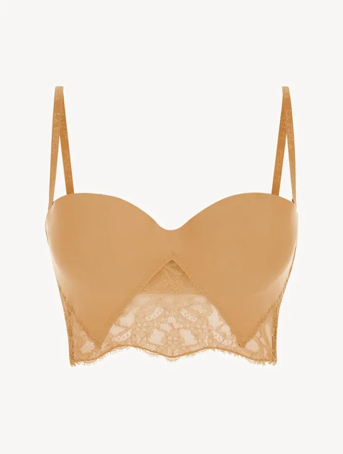 La Perla Luxury Lycra Strapless Bra In Nude With Chantilly Lace Women Padded