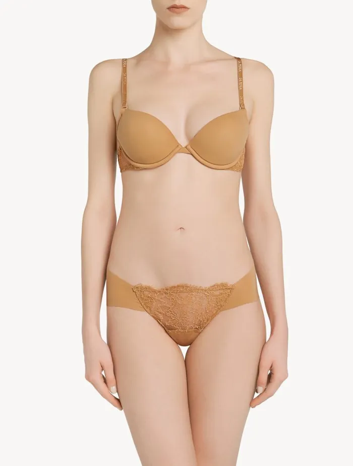 La Perla Luxury Lycra Thong In Nude With Chantilly Lace Women G String and Thong