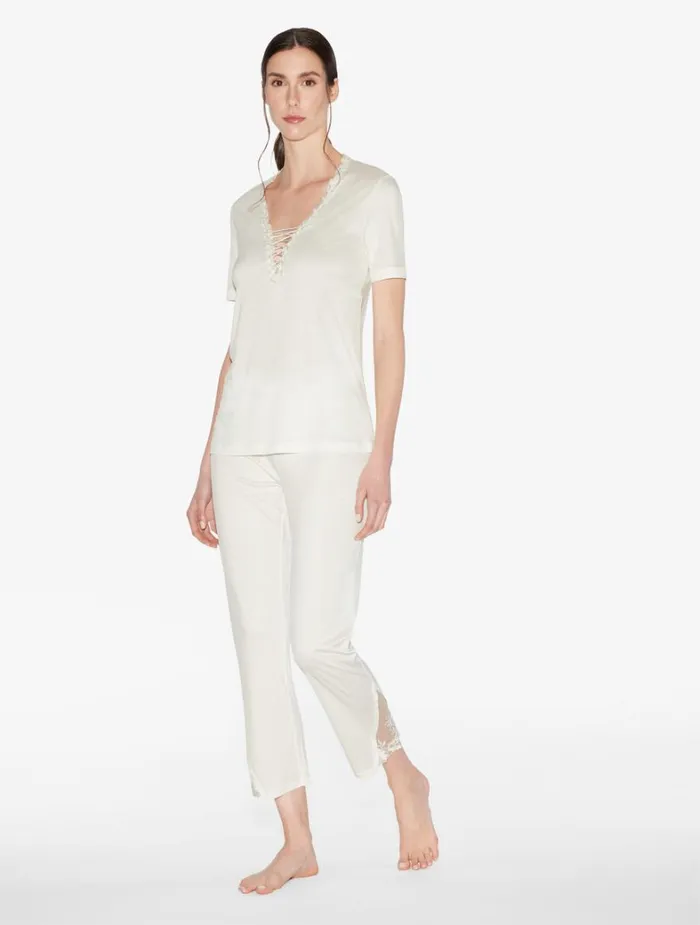 La Perla Luxury Modal Pajama Trousers In OffWhite and Tulle Women Pajamas