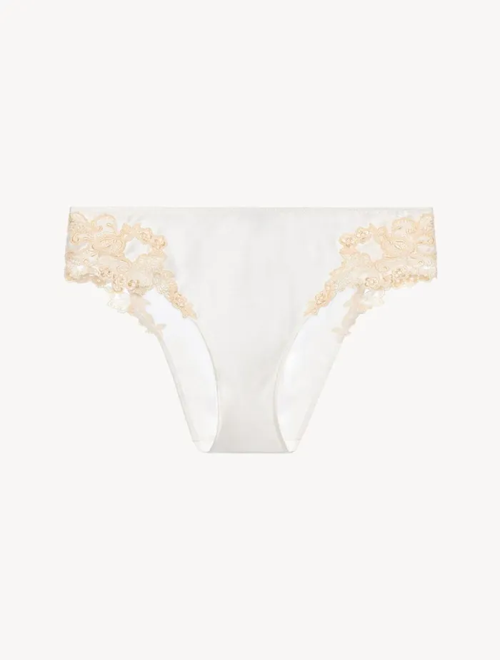 La Perla Luxury Silk MidRise Panties In White With Frastaglio Women Midrise