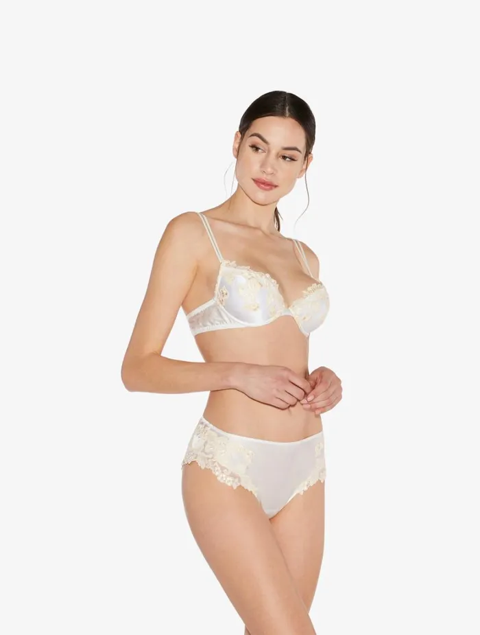 La Perla Luxury Silk MidRise Panties In White With Frastaglio Women Midrise