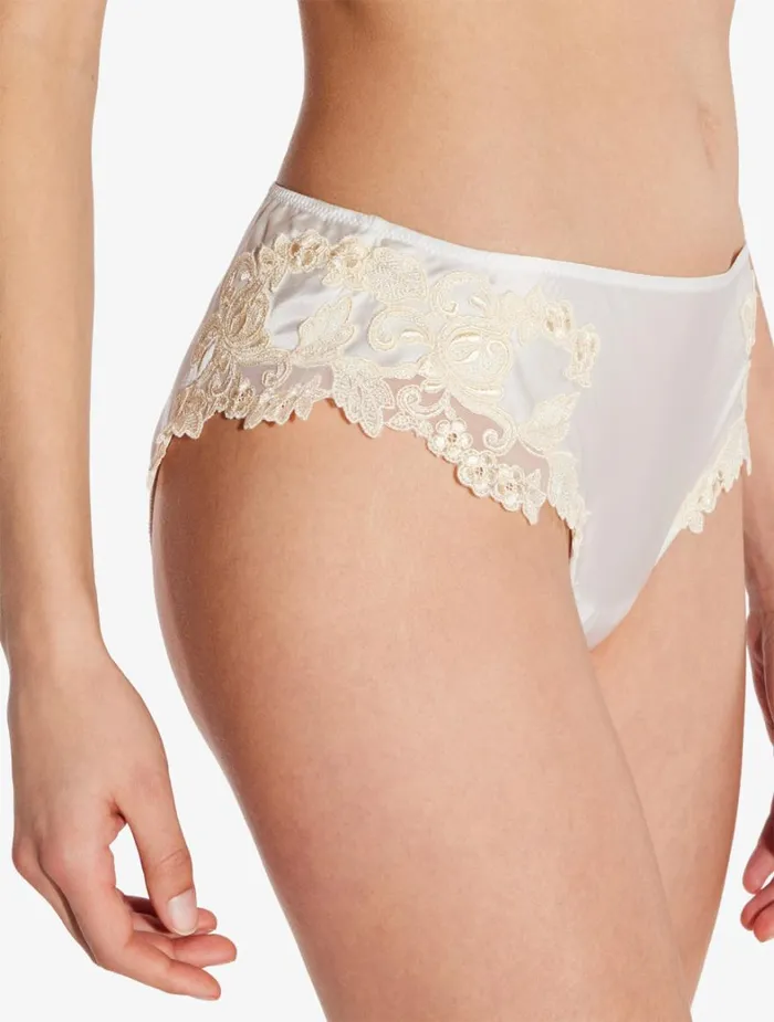 La Perla Luxury Silk MidRise Panties In White With Frastaglio Women Midrise