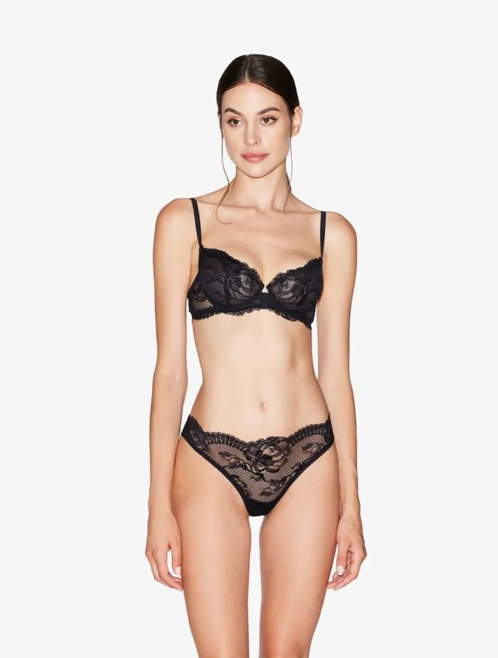 La Perla Luxury Stretch Lace And Tulle Brazilian Panties In Black Women Brazilian