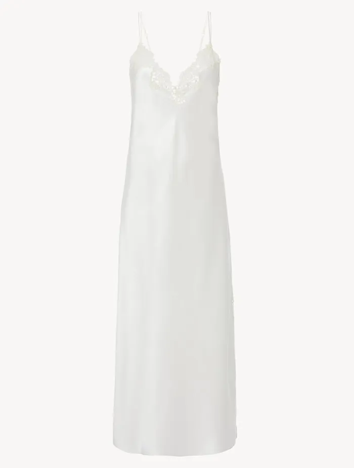 La Perla Offwhite Silk Long Nightgown With Macram Women Slips and Dresses