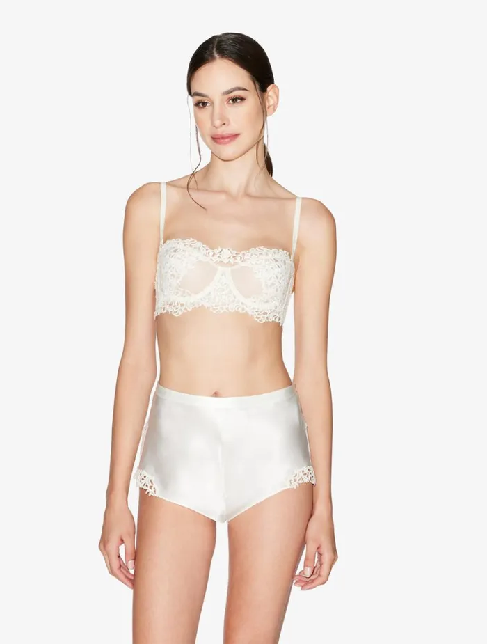 La Perla Offwhite Silk Sleep Shorts With Macram Frastaglio Women Pajamas