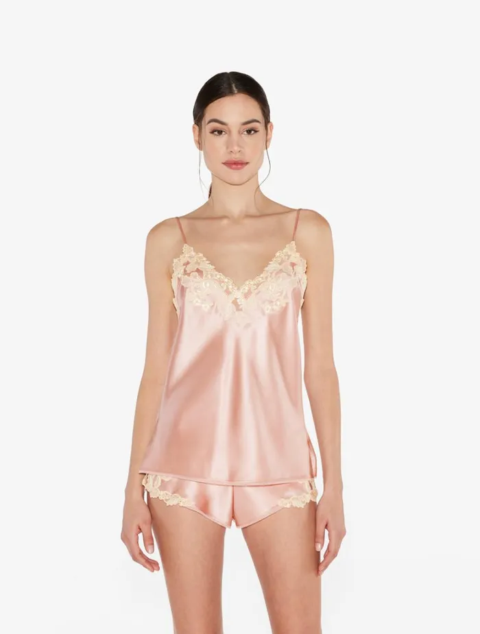 La Perla Pink Silk Camisole With Frastaglio Women Camisoles