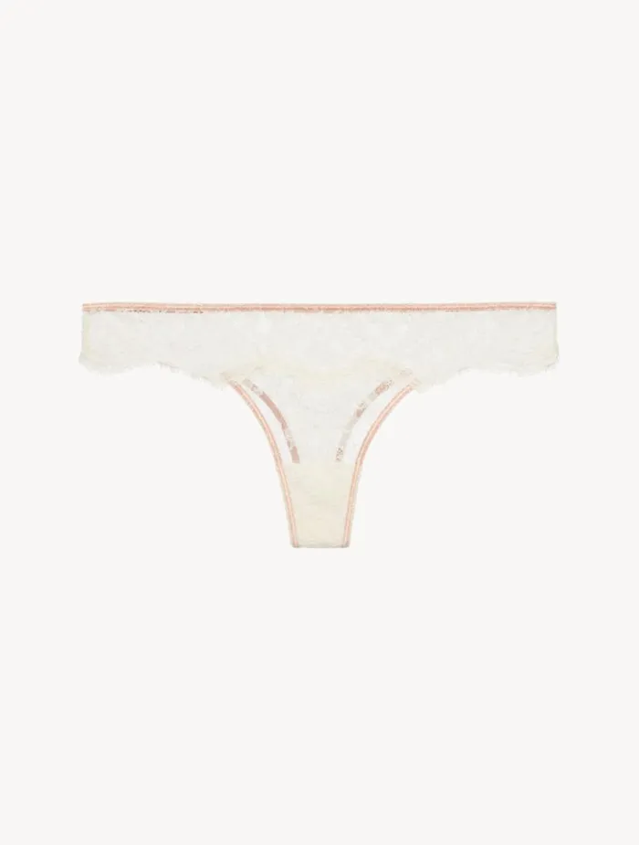 La Perla Thong In Linen And Nude Rose With Leavers Lace Women G String and Thong
